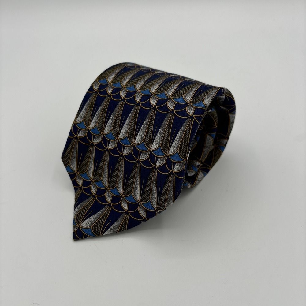 ERMENEGILDO ZEGNA 100% Silk Neck Tie LUXURY Tie Blue Yellow Peacock Feather